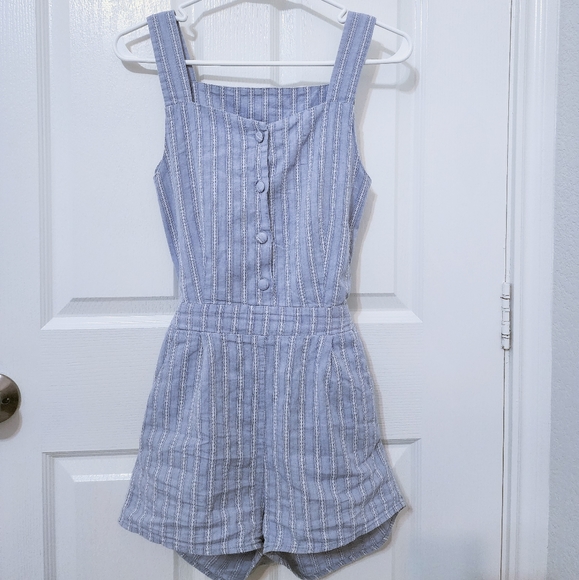 Strappy Pastel Blue Stripe Mini Romper - Picture 9 of 10